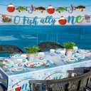 170pcs Ofishally One Party Plates Napkins Gone Fishing 1st Birthday Party Supplies Disposable Tablecloths Cups Banner for 24 Guests