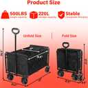 Collapsible Wagons Carts Foldable, 500LBS Heavy Duty Wagon Cart Foldable with Brakes & All-Terrain Wheels 34'' Extra Long Folding Wagon Portable Lightweight for Camping, BeachSports, Shopping