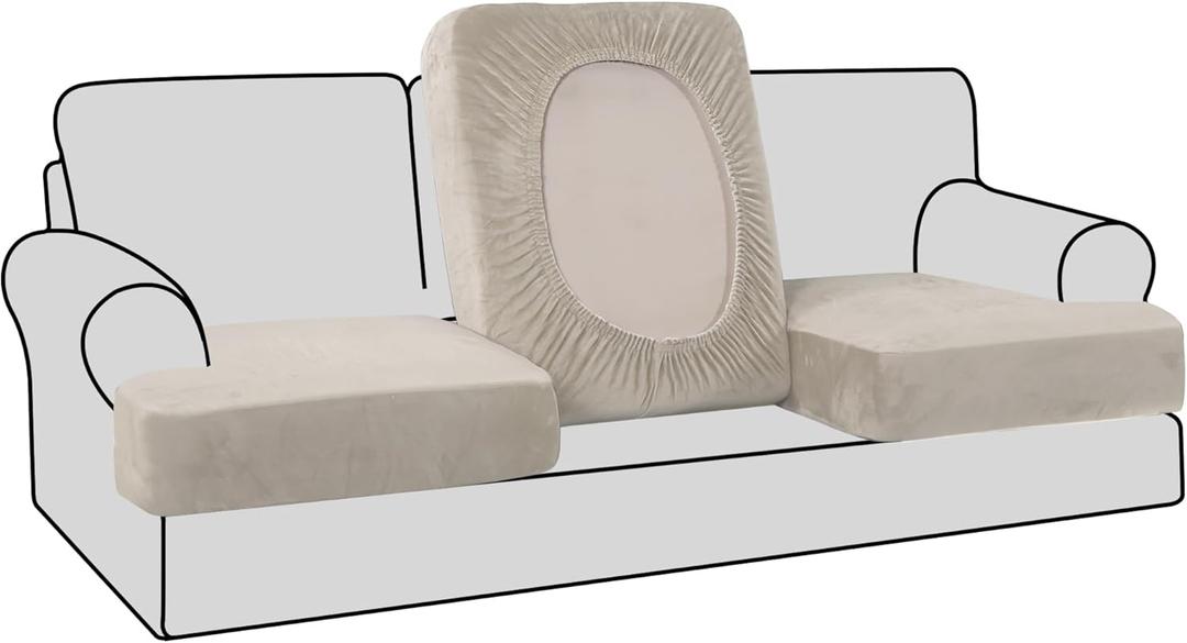 H.VERSAILTEX Stretch Velvet 3 Piece T Cushion Sofa Slipcovers for Living Room Individually Sofa Covers for 3 Seat Cushion Covers Stay with Elastic Bands (Sofa, French Oak) H.VERSAILTEX Stretch Velvet 3 Piece T Cushion Sofa Slipcovers for Living Room Individually Sofa Covers for 3 Seat Cushion Covers Stay with Elastic Bands (Sofa, French Oak)