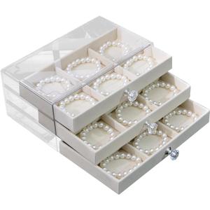 Bracelet Storage Box with 3 Drawers Bangle Organizer Display Case Clear 18 Grids Velvet Jewelry Organizer for Women Girls (Beige)