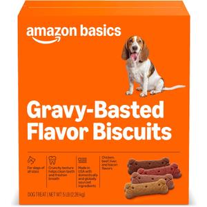 Amazon Basics Crunchy Dog Biscuits Gravy Basted Flavor Dog Treats 5 lb. Box