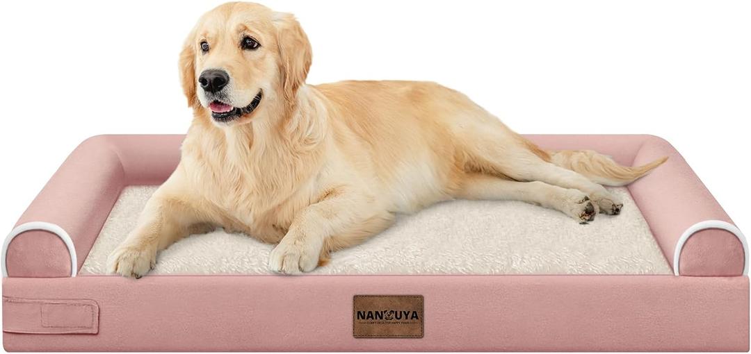 Large Dog Bed Orthopedic Washable: Beds Bolster XL Bed Big XLarge Dogs Memory Foam Sofa Couch Waterproof Removable Cover - Pink (36.0"L x 27.0"W x 6.5"Th)