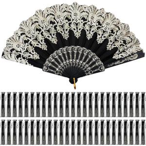 Geelin 50 Pcs Hand Lace Foldable Fans Bulk for Women with Organza Bag Lace Folded Hand European Retro Fan Bridal Dancing Prop Wedding Party Favors for Dancing Tea Party(Fresh Style,Black, blue, white)