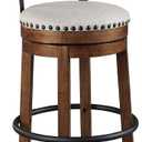 Signature Design by Ashley Valebeck | 30 Farmhouse Pub-Height Swivel Barstool With Back  Upholstered Cushion, Nailhead Trim, Metal & Wood Frame, Brown