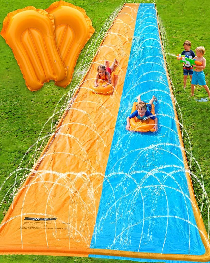 Spring Water 20FT Slip and Water Slide, Extra Long Slip n Water Slide for Kids and Adults, 2 Inflatable Bodyboards and Sprinkler, Giant Summer Heavy Duty Water Slides Outdoor Toys for Backyard