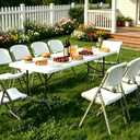 8 Foot Folding Table 8ft Foldable Portable Plastic Picnic Tables with Handle, Fold in Half Heavy Duty Long Large Utility Table, Indoor Outdoor 8' Fold up Card Tables for Party, Dining, White