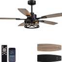 50 Inch Ceiling Fans with Lights and Remote & APP Control, Farmhouse Ceiling Fan with LED Lighting for Bedroom Living Room and Patio, Black Caged Ceiling Fan for Indoor and Outdoor(NO BULB