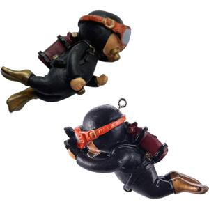 Fish Tank Decorations with 2-Pack Cute Little Floating Divers and Float Balls - Perfect Aquarium Decor for Fish Playmates, Suitable for All Fish Tanks, Black