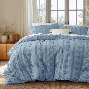 Bedsure Boho Kids Duvet Cover Queen SizeDuvet Insert/Comforter not Included - Tufted Duvet Cover Queen for All Seasons,Soft Shabby Chic Boho Bedding (Dusty Blue, 90" x 90")