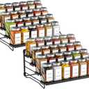 4 Tier Spice Rack Organzier, Spice Rack for Cabinet, Adjustable Depth Seasoning Shelf for Countertop, Pantry, Seasoning Organizer, Metal, Black (2 Pack), Black