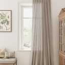 Guken Khaki Linen Curtains 96 inches Long for Living Room Bedroom 1 Panel Back Tab Privacy Semi Sheer Boho Farmhouse Light Filtering Window Curtains 52 Inch Length Cream Linen Drapes