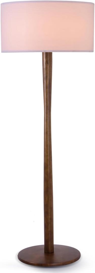 62" Tall Rustic Wood Floor Lamp for Living Room, Farmhouse Walnut Wood Floor Lamps with Linen Shade for Reading, UL Listed Stand Lamps with Woods Base for Bedroom, Corner, Office, White Shade