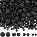 580Pcs 4mm 6.5mm 8mm 10mm Black Lava Beads Natural Lava Rock Beads Round Ball Small Loose Spacer Stone Charms Findings Accessories for Jewelry Making Necklaces Bracelets DIY Crafts Decor