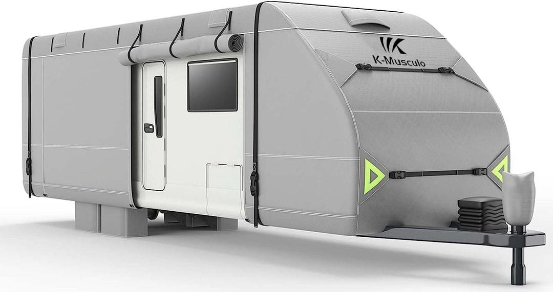 K-Musculo RV Cover, -24-27 FT Heavy Duty Travel Trailer Cover with 8 Layers Corner, Windproof and Waterproof Camper Cover with 4 Tire Cover & Tongue Jack Cover 2024