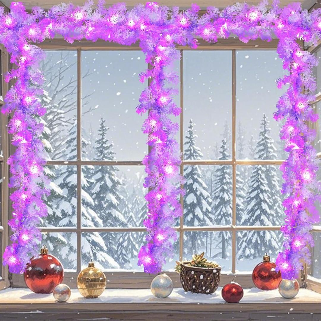 9 FT Christmas Garland with Lights, Battery Operated Christmas Garland Prelit, Lighted Mantel Garland Christmas for Fireplace Wall Table Room Party Office Holiday Home Decorations