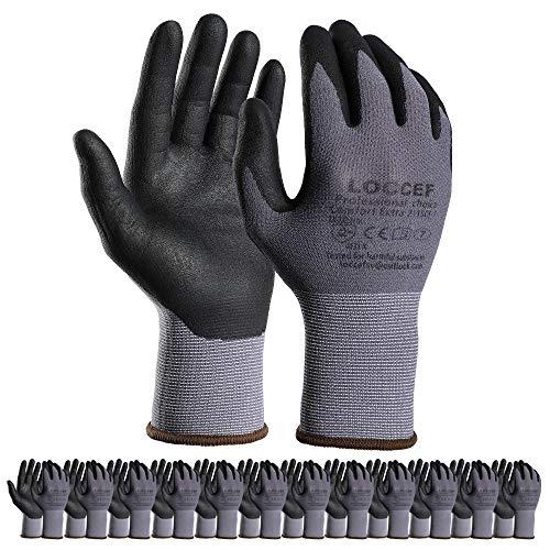 LOCCEF Safety Work Gloves MicroFoam Nitrile Coated-12 Pairs,Seamless Knit Nylon Gloves,Home Improvement,Micro-Foam Gloves (9Pairs,3XL)(Pack of 1)
