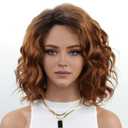 RENERSHOW Short Ombre Auburn Wavy Bob Wigs for White Women Layered Chin Length Bob Curly Hair Wig Heat Synthetic Natural Daily Party Wig
