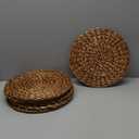 BARIEN Brown Woven Placemats Round Set of 6, Natural Water Hyacinth Weave Placemat for Dining Table, Large Handmade Woven Placemats Heat Resistant Non-Slip (12")