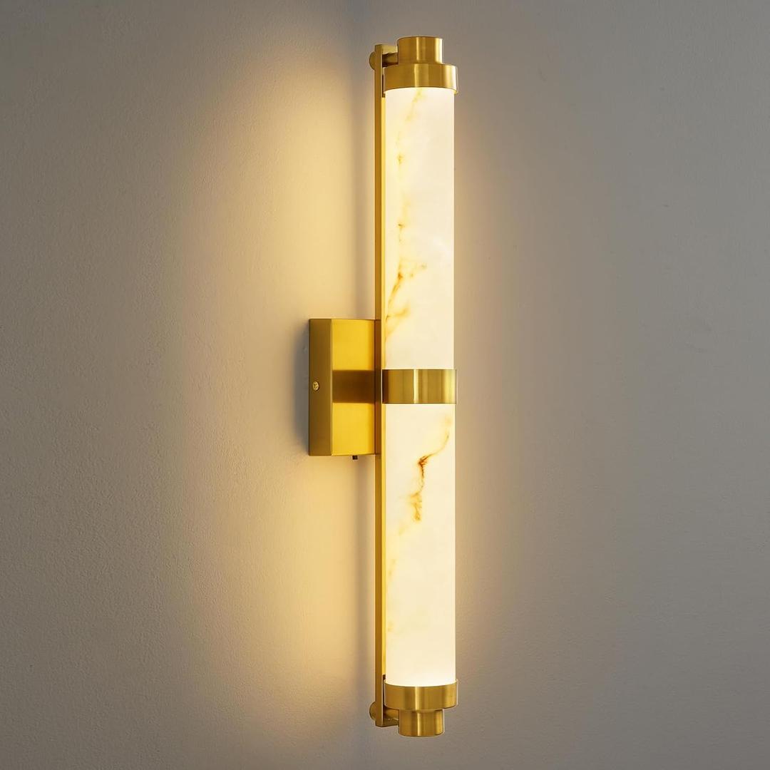 23.6" Modern Wall Sconce, 5CCT Dimmable LED Bathroom Vanity Light, Brushed Gold Wall Light with Resin Shade, 20W Hardwired Vanity Lighting for Bedroom, Living Room, Hallway