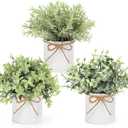 Mkono Fake Plants in Farmhouse Galvanized Metal Pots Table Centerpiece Rustic Home Decor, 3 Pack Potted Artificial Plants Faux Eucalyptus for Shelf Indoor Dining Room Office (White)