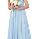 JISISANG One Shoulder Flower Girl Wedding Junior Bridesmaid Chiffon Dresses A Line Sleeveless Princess Dress (14, Light Blue)