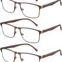 3 Pairs Reading Glasses,Stylish Metal Frame - Filter Lightweight Eyeglasses - Glasses for Men Anti Glare -Spring Hinge