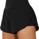 ATTRACO Women Swim Shorts Side Split Swim Trunk 2 in 1 Board Shorts with Pockets Swim Bottom (Red)