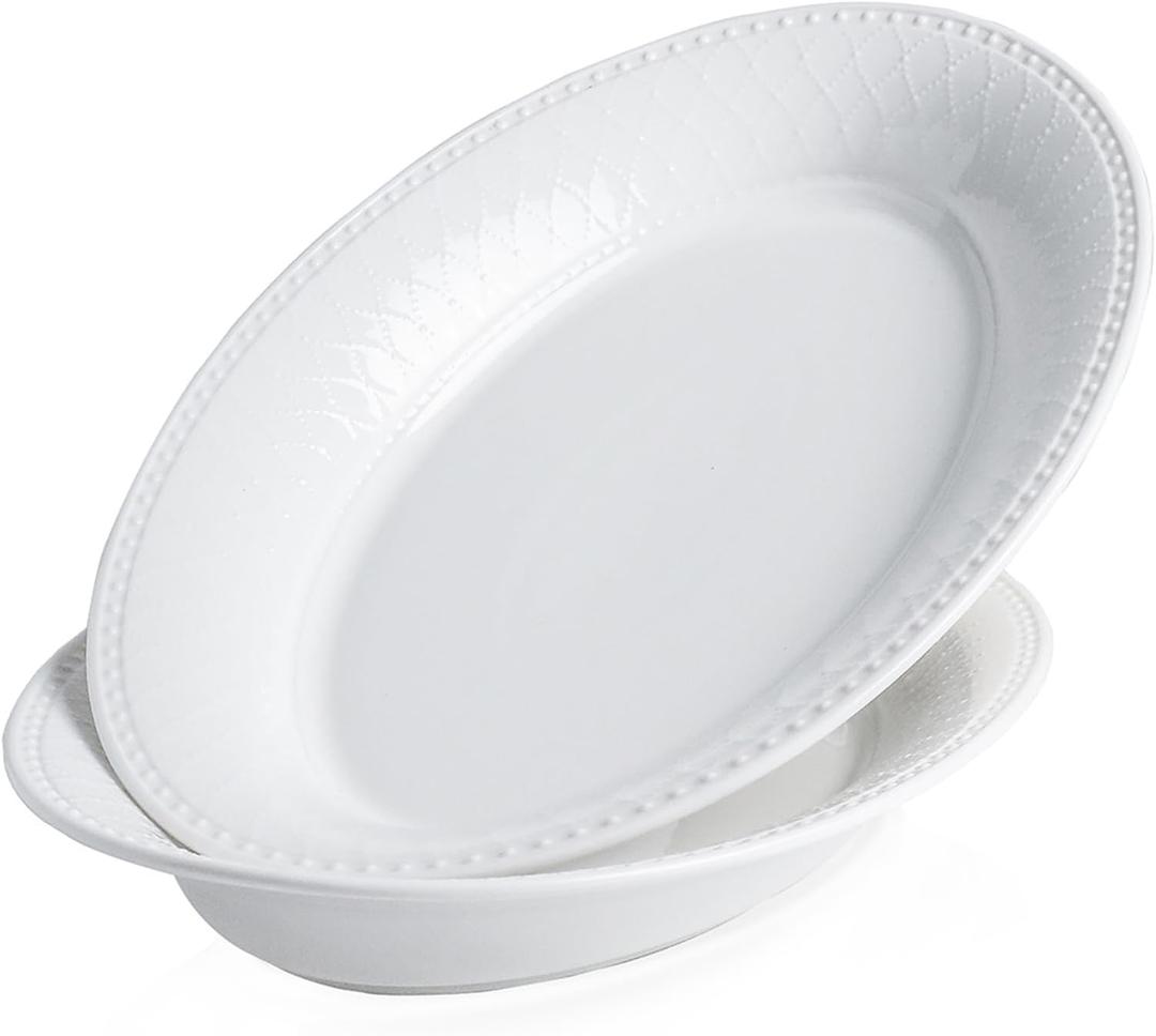 Kanwone Ceramic Large Serving Bowls, Oval Serving Platters for Entertaining, 13" Porcelain Serving Dishes for Dinner, Pasta, Salad, Turkey, Fruit, Bread, Appetizers, Microwave Safe, White, Set of 2