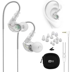 MEE audio M6 Sport Wired Earbuds, Noise Isolating In Ear Headphones, Sweatproof Earphones for Running/Gym/Workouts with Dynamic Enhanced Bass Sound, Memory Wire Earhooks, 3.5mm Jack Plug (Clear)