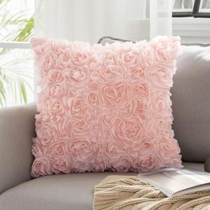 MIULEE 3D Decorative Romantic Valentines Stereo Chiffon Rose Flower Throw Pillow Cover Solid Pillowcase for Girl Women Wedding Sofa Bedroom Car Spring Decor 12x12 Inch 30x30cm Peach Pink