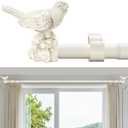 White Curtain Rod 36 to 72 Inches Curtain Rods for Windows Adjustable Heavy Duty Drapery Rod with Bird Finials for Kitchen Window Living Room ( Weathered White)