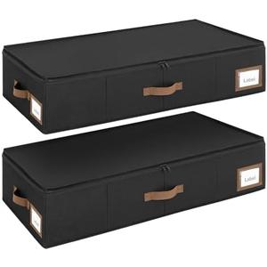 Cupic Cupid Under Bed Storage Containers, Foldable Organizer with Lid for Bedroom, Underbed Storage Box for Blankets, Clothes, Shoes, 2 Pack, Black