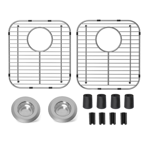 2Pack Stainless Steel Kitchen Sink Grid,13.2" x 11.6" x 1.2" Sink Protectors With Rear Drain Hole,Sink Rack for Bottom of Sink, Anti-rust Metal Sink Bottom Grid With 2Pack Sink Strainers