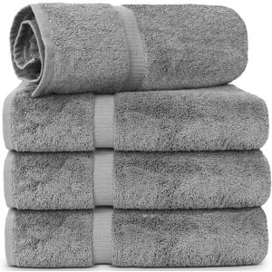 Chakir Turkish Linens | Hotel & Spa Quality 100% Cotton Luxury Turkish Towels | Soft & Absorbent (30x60 Inches Extra Large Bath Towels, Set of 4 - Gray)