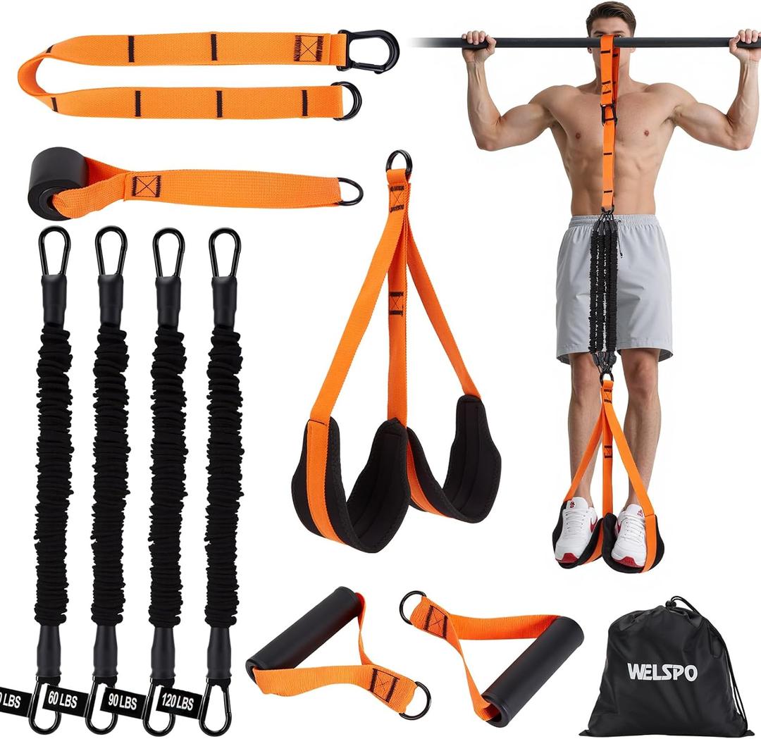 WELSPO Pull Up Assistance Bands with 4 Heavy Duty Resistance Bands for Pull Up Bar Workout, Adjustable Pull Up Assist Band Equipment for Home Gym Strength Training & Full Body Workout