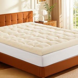 Luxury 100% Organic Wool Mattress Topper, Extra Thick Wool Mattress Pad for Back Pain Relief, Plush Mattress Cover with 6"-18" Deep Pocket, 800TC Organic Cotton Cover (Queen, 60"x80")