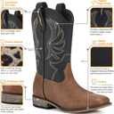 Rollda Kids Cowboy Boots for Boys Girls Western Square Toe Cowgirl Boots with Walking Heel , Size 3