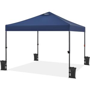 Yaheetech 10x10 Pop up Canopy Tent, Commercial 150D Silver Coated Fabric Outdoor Instant Tent w/Wheeled Bag, 4 Sandbags, 8 Stakes & 4 Ropes for Parties, Camping, Beach, Navy Blue