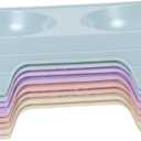 NOLITOY 8pcs Pet Feeder Set Spill Double Bowls for Cats and Dogs Food and Water Tray Candy Colors Pink Green Apricot Purple Plastic Design for Easy Feeding (21x10.5cm)