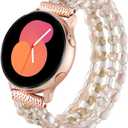 VISOOM Unique Beaded Bracelet Compatible for Samsung Galaxy Watch 8/7/6/5/4 40/44mm Bands/Active 2 Watch 4 Classic 42mm Band Women, 20mm Handmade Cute Stretchy Boho Bracelet for Galaxy Watch 5 pro (Small, Champagne Gold)