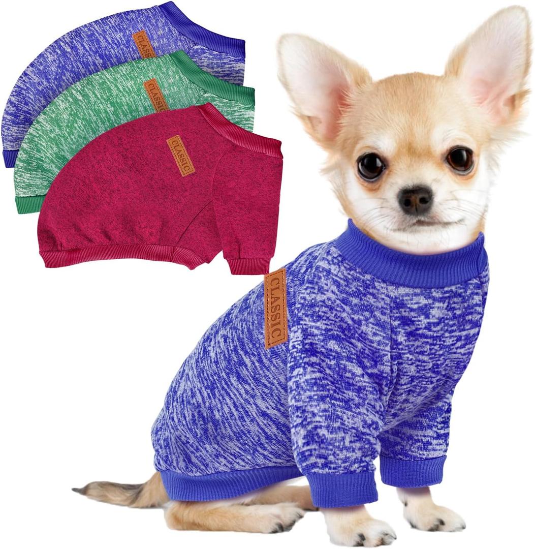 3 Pack Dog Sweaters for Small Dogs Girl Boy Winter Fleece Clothes Warm Soft Dog Sweatshirt Outfit for Dogs Cats Pet Apparel (Green, Medium) (Wine Red+Green+Dark Blue)