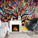 XMPMBM-Vintage Abstraction Art Forest backsplash Large Decorative Wallpaper Colorful Graffiti Tree Bedroom Bathroom wall Mural- W 154" X H 105"（112 Square Foot）