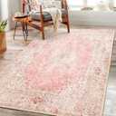 Pink Rug 3x5,Washable Area Rugs for Bedroom Living Room Kitchen Entryway,Small Boho Vintage Bohemian Distressed Non Slip Carpet,Blush