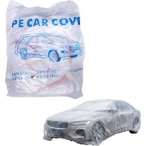 Clear Plastic Disposable Car Covers, Universal Rain & Dust Protection Cover with Elastic Band for Cars, Sedans, SUVs, 12.47 FT x 21.65 FT (Transparent, L)