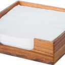 Acacia Napkin Holder for Table, 7" x 7" Wooden Napkin Dispenser, 4 Non Slip Pads, Luncheon Paper Napkins, Farmhouse Flat Square Napkin Holder, Bar Hotel Servilletero Home Kitchen Dining Tabletop Decor