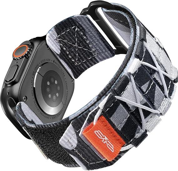 Bandletic Nylon Bands Compatible with Apple Watch Ultra/Ultra 2 49mm/46mm/45mm/44mm/42mm, Rugged Sport Loop Replacement Strap for iWatch Series SE/Series 10/9/8/7/6/5/4/3/2/1, L-gray camo