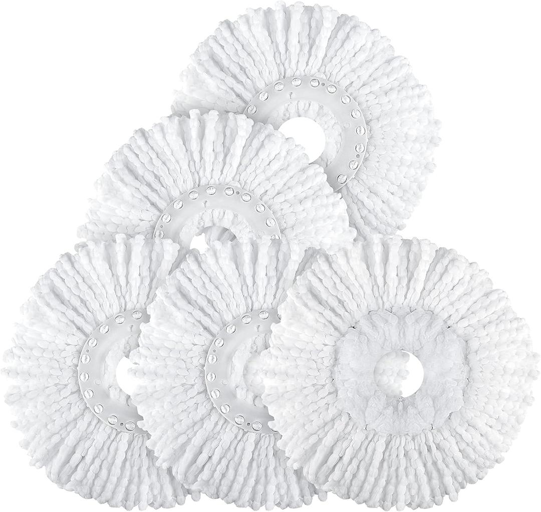 Spin Mop Replacement Head 5 Pack Magic Mop Refill for Hurricane 360 Systems, Microfiber Spin Mop Head, Round Shape Standard Universal Size