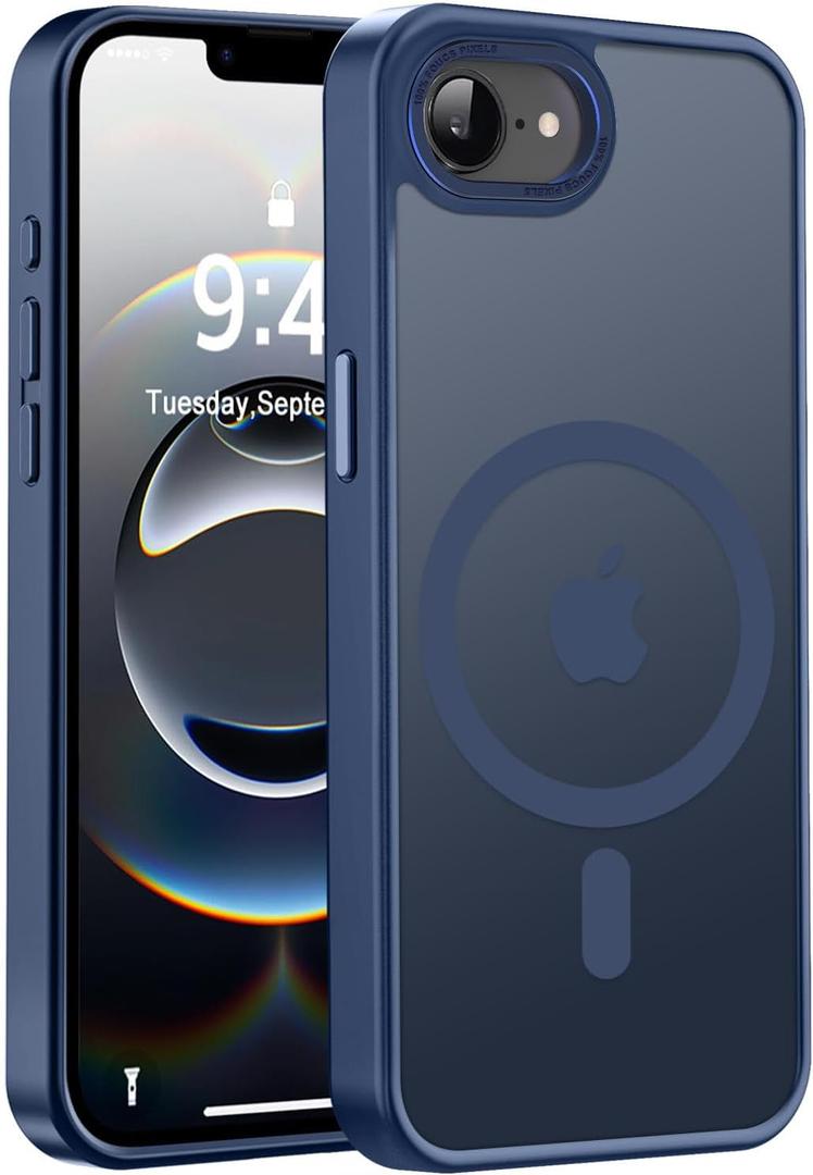 Newfuture Designed for iPhone 16e Case with Magnetic [13 FT Military Drop Protection] [Compatible with Magsafe] Slim Translucent Matte Shockproof with Anti-Fingerprint Phone Case, Navy Blue