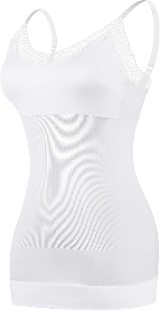 V Neck Compression Tank Tops for Women Tummy Control Shapewear Cami Shaper Seamless Body Shaping Tank Tops Lace (White, S)