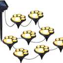 Paw Print Solar Lights  Solar String Lights Outdoor Waterproof LED (Set of 8), Dog Cat Decorative Lamp, Pet Print Path Lights, Vibrant Garden Solar Lights, Gifts for Pet Lovers(Warm White Paw Print)